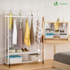 VOUNOT Double Clothes Rail with Wheels & Shelves Metal Rack 120x40x146cm, White