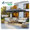VOUNOT 3m Double Garden Parasol Table Umbrella, with Crank Handle Cover Grey