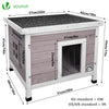 VOUNOT Cat House with Kennel Door Wooden Shelter Outdoor 57x45x43cm, Grey