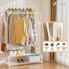VOUNOT Clothes Rack with Shoe Shelves & Hooks Metal Wardrobe 110x35x146cm, White