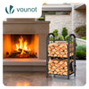 VOUNOT Firewood Log Rack with 4pcs Fireplace Tools, Metal Log Store Indoor, Black, 38 x 33 x 75 cm