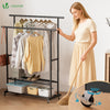 VOUNOT Double Clothes Rail with Wheels & Shelves Metal Rack 120x40x146cm, Black