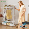 VOUNOT Double Clothes Rail with Wheels & Shelves Metal Rack 120x40x146cm, White