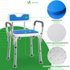 VOUNOT Adjustable Shower Stool w/Backrest & Armrests, Max Load 136 kg, Blue