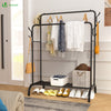 VOUNOT Double Clothes Rack with Shoe Shelves & 4 Hooks 110x58x150cm, Black