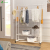 VOUNOT Double Clothes Rail with Wheels & Shelves Metal Rack 120x40x146cm, White