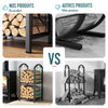 VOUNOT Firewood Log Rack with 4pcs Fireplace Tools, Metal Log Store Indoor, Black, 38 x 33 x 75 cm
