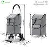 VOUNOT Folding Shopping Trolley on 6 Wheels, Aluminium Lightweight Shopping Cart, 45L Grey - VOUNOTUK