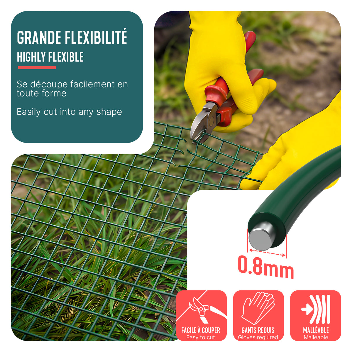 VOUNOT PVC Coated Wire Mesh 1x10m 13mm Garden Fencing Green