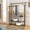 VOUNOT Double Clothes Rail with Wheels & Shelves Metal Rack 120x40x146cm, Black