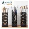VOUNOT Metal Umbrella Stand, Freestanding Holder with Drip Tray & 4 Hooks, Hexagon Pattern, Black