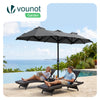 VOUNOT 3m Double Garden Parasol Table Umbrella, with Crank Handle Cover Grey