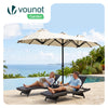 VOUNOT 3m Double Garden Parasol Table Umbrella, with Crank Handle Cover Beige