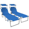 VOUNOT  Folding Sun Loungers Set of 2, Sunbed with Adjustable Backrest & Sunshade, Blue