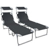 VOUNOT  Folding Sun Loungers Set of 2, Sunbed with Adjustable Backrest & Sunshade, Black