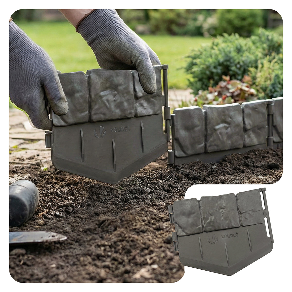VOUNOT Lawn Edgnig Border 10.7m, Stone Effect Plastic Edging 70pcs ...