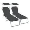 VOUNOT Set of 2 Folding Sun Lounger with Adjustable Backrest & Sunshade, Black