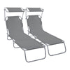 VOUNOT Set of 2 Folding Sun Lounger with Adjustable Backrest & Sunshade, Grey