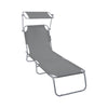 VOUNOT Folding Sun Lounger with Adjustable Backrest and Sunshade Sun Bed, Grey
