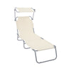 VOUNOT Folding Sun Lounger with Adjustable Backrest and Sunshade Sun Bed, Beige