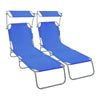 VOUNOT Set of 2 Folding Sun Lounger with Adjustable Backrest & Sunshade, Blue