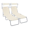 VOUNOT Set of 2 Folding Sun Lounger with Adjustable Backrest & Sunshade, Beige