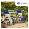 VOUNOT Set of 2 Zero Gravity Chair and Matching Table, Reclining Sun Loungers with Cup & Phone Holder, Blue