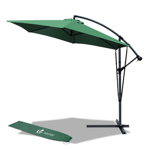 VOUNOT 3m Cantilever Garden Parasol, Banana Patio Umbrella with Crank Handle, Wind Protection Strap and Tilt, Green - VOUNOTUK