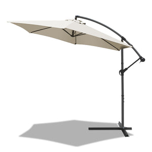 VOUNOT 3m Cantilever Garden Parasol, Banana Patio Umbrella with Crank Handle and Tilt, Beige.