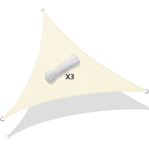 VOUNOT Sun Shade Sail Waterproof Triangle Sail Canopy With Mounting Ropes 3x3x3m, Beige - VOUNOTUK