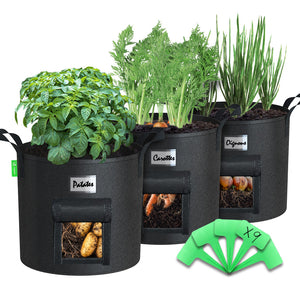 VOUNOT 3 Pack Plant Grow Bags 43L, Vegetable Growing Containers with Handles, Plant labels - VOUNOTUK
