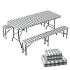 VOUNOT Set of 3 Picnic Bench Covers Elastic Outdoor Picnic Waterproof Tablecloth Grey-White Checked