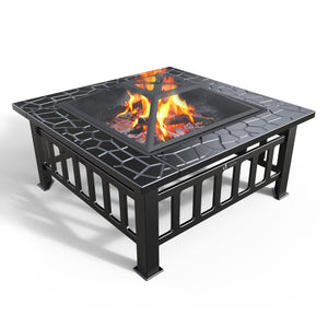 VOUNOT Fire Pit with Barbecue Grill Shelf, Outdoor Metal Brazier with Waterproof Cover.