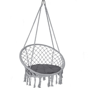 VOUNOT Swing Chair with Round Seat Cushion, Macrame Hammock Hanging Chair for Indoor, Outdoor, Grey - VOUNOTUK