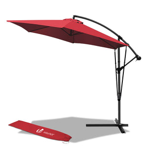 VOUNOT 3m Cantilever Garden Parasol, Banana Patio Umbrella with Crank Handle, Wind Protection Strap and Tilt, Red - VOUNOTUK