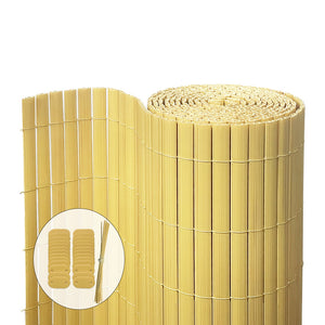 VOUNOT PVC Privacy Screening Fence 100 x 300 cm, Double Reinforced Struts Bamboo - VOUNOTUK