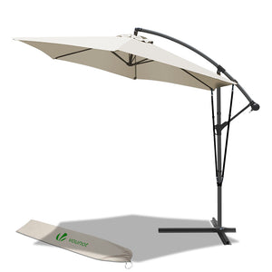 VOUNOT 3m Cantilever Garden Parasol, Banana Patio Umbrella with Crank Handle, Wind Protection Strap and Tilt, Beige - VOUNOTUK