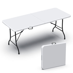 VOUNOT Folding Picnic Table Portable Party Trestle Table for BBQ Camping Indoor Outdoor, White - VOUNOTUK