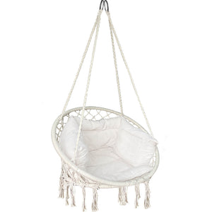 VOUNOT Hanging Chair with Cushion, Macrame Hammock Swing Chair for Bedroom, Balcony, Patio, Garden, 265LBS Capacity, Beige.