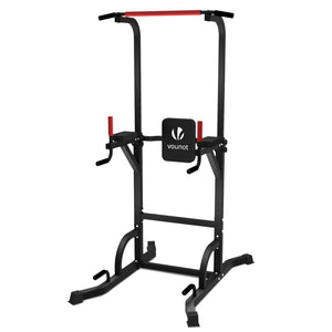 VOUNOT Power Tower with Backrest, Dip Station Pull Up Bar for Home Gym Strength Training, Workout Equipmen, Black.