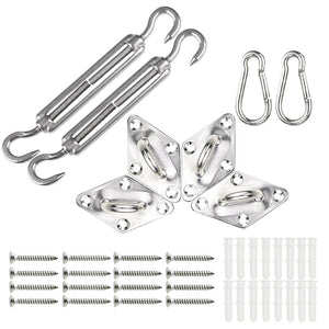 VOUNOT Sun Shade Sail Fixing Kit, 24 pcs Heavy Duty Stainless Steel Hardware Set for Triangle Square Rectangle Sail Canopy Installation - VOUNOTUK