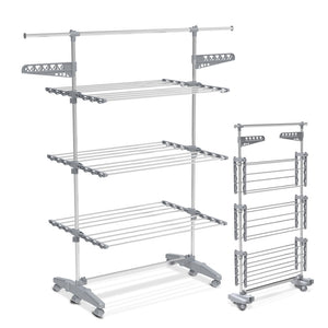 VOUNOT Large 3 Tier Clothes Airer, Laundry Drying Rack Foldable Stainless Steel Clothes Horse.