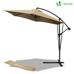 VOUNOT 3m Cantilever Garden Parasol, Banana Patio Umbrella with Crank Handle, Wind Protection Strap and Tilt, Khaki - VOUNOTUK