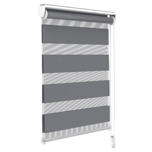 VOUNOT Zebra Roller Blind Double Fabric, Day and Night Translucent or Blackout Vision Curtains, No Drilling for Window and Door , Grey, 55 x 150 cm.