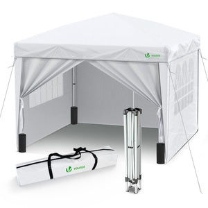 VOUNOT 3m x 3m Pop Up Gazebo with Sides & 4 Weight Bags & Carry Bag, White - VOUNOTUK