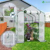 VOUNOT Walk In Greenhouse with Shelves, Roll up Zip Panel Door Garden Plastic Polytunnels Grow House, White 143x215x195cm