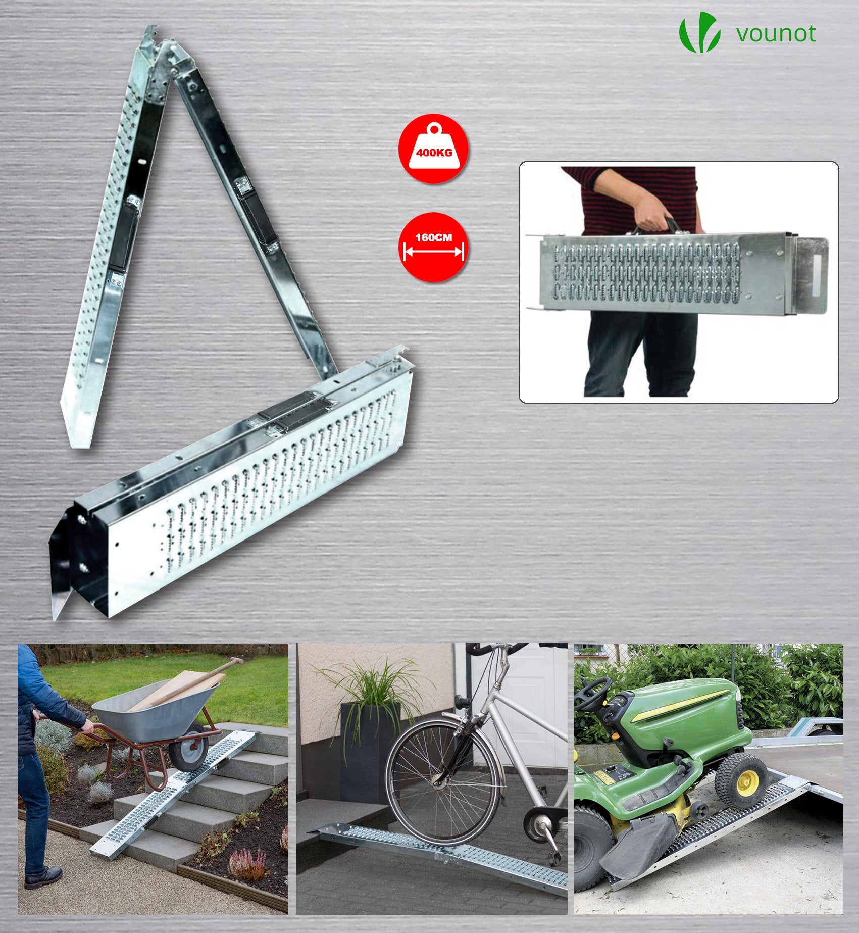 VOUNOT Set of 2 Folding Loading Ramps 160cm Heavy Duty 400 kg Max ...