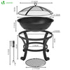 VOUNOT Fire Pit for Garden with BBQ Grill, Lid and Poktio er, Outdoor PaHeater Charcoal Log Wood Burner,  Fire Bowl for Bonfire, Picnic, Camping, Diameter 55 cm.