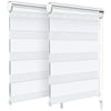 VOUNOT Set of 2 Zebra Roller Blind Double Fabric, Day and Night Translucent or Blackout Vision Curtains, White, 55 x 150 cm