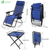 VOUNOT Set of 2 Zero Gravity Chair and Matching Table, Reclining Sun Loungers with Cup & Phone Holder, Blue.